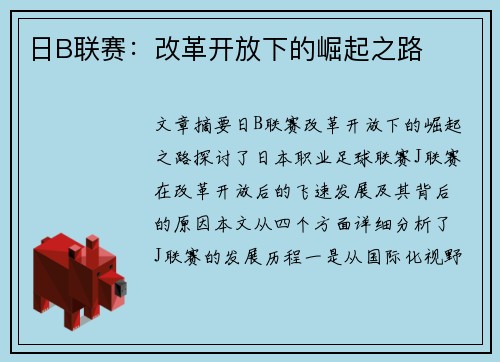日B联赛：改革开放下的崛起之路